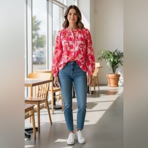 Floral Pink and Orange Women's Top NWOT